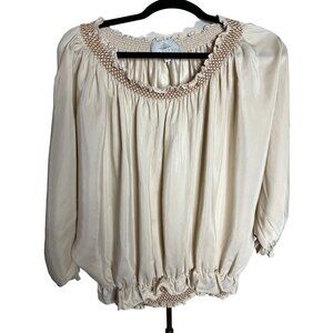 Madison XS pull off shoulders embroidery ruffles silk Office casual travel